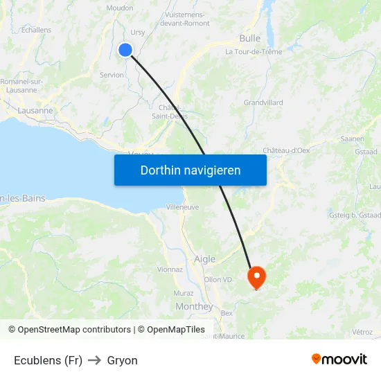 Ecublens (Fr) to Gryon map