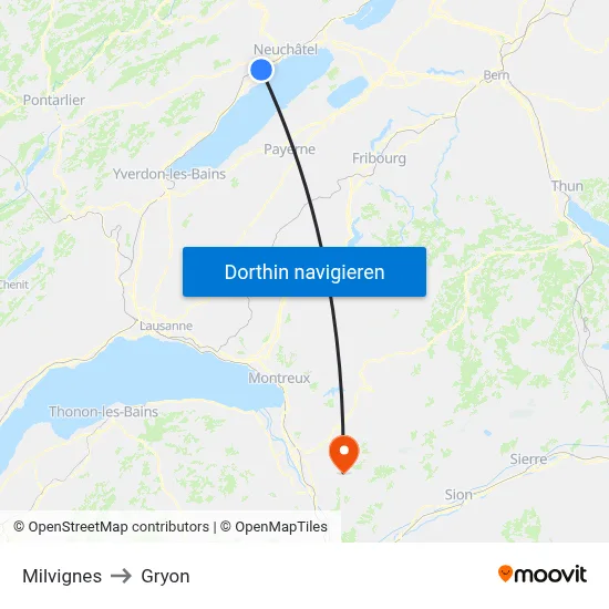 Milvignes to Gryon map