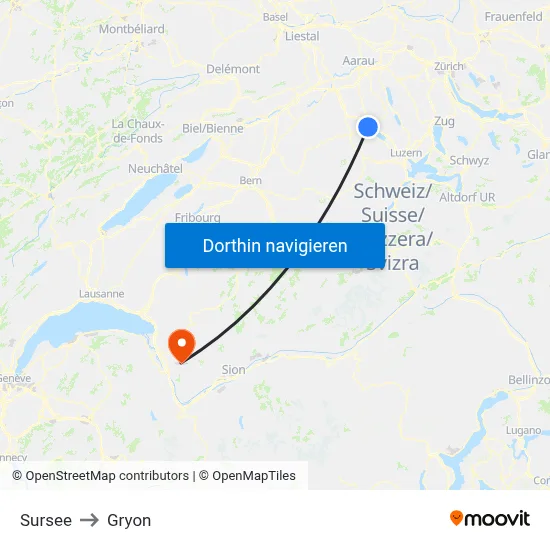 Sursee to Gryon map