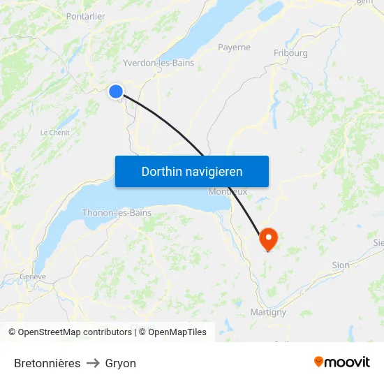 Bretonnières to Gryon map