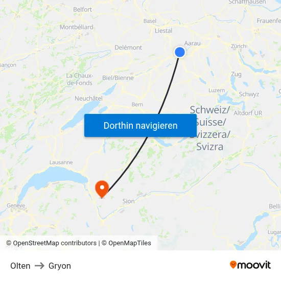 Olten to Gryon map