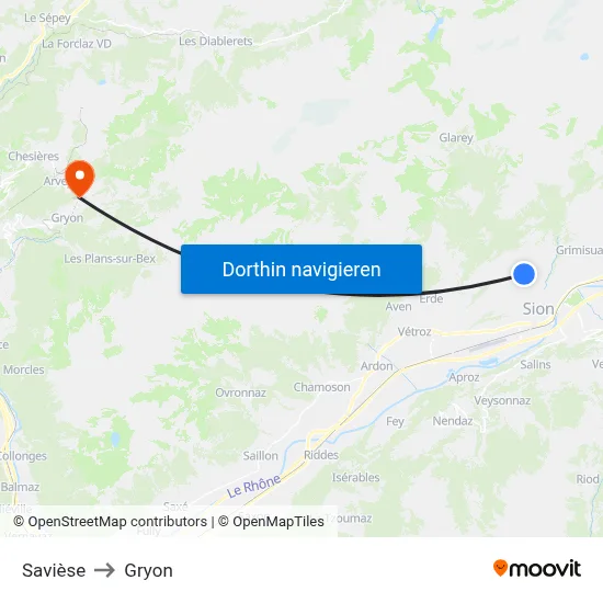 Savièse to Gryon map