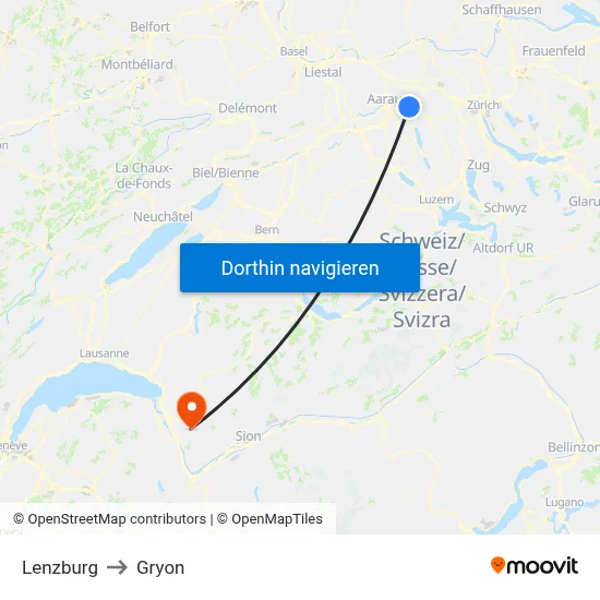 Lenzburg to Gryon map
