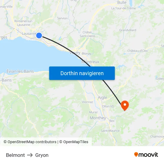Belmont to Gryon map