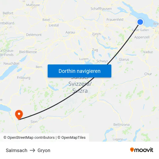 Salmsach to Gryon map