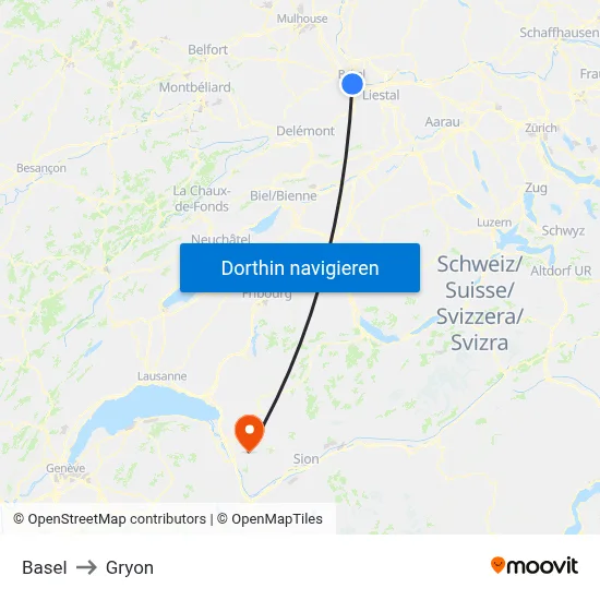 Basel to Gryon map