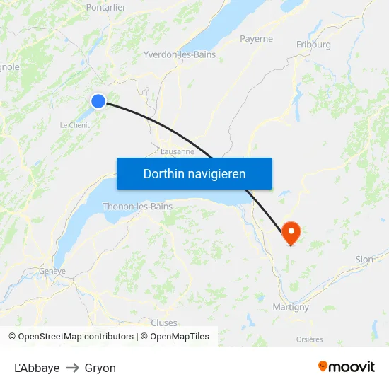 L'Abbaye to Gryon map