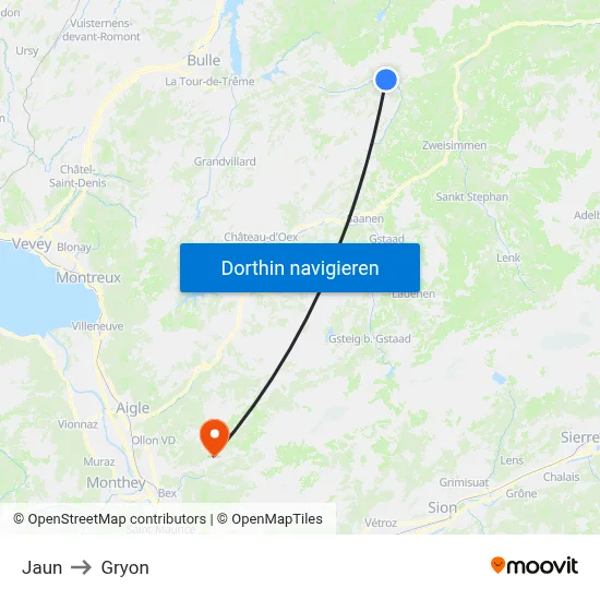 Jaun to Gryon map