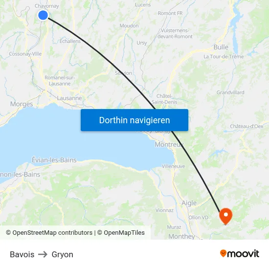 Bavois to Gryon map