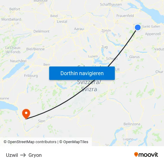 Uzwil to Gryon map
