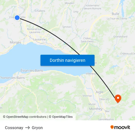 Cossonay to Gryon map