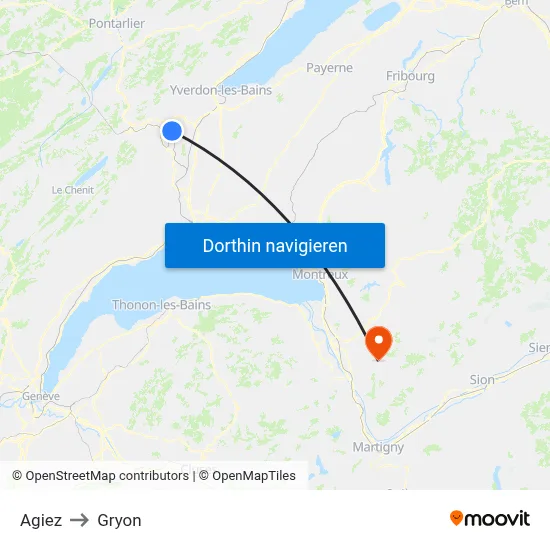 Agiez to Gryon map