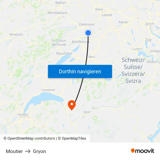 Moutier to Gryon map