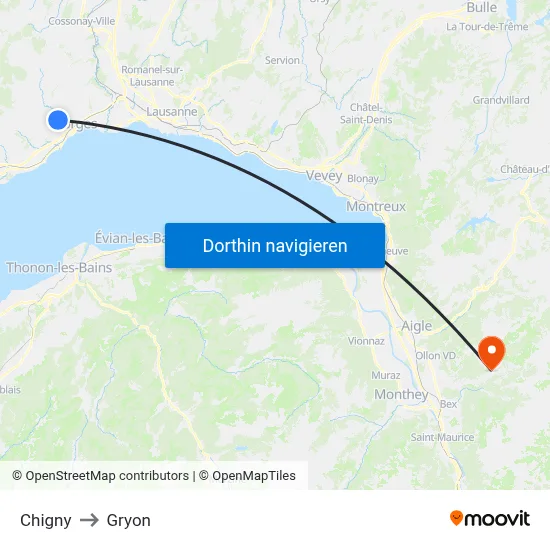 Chigny to Gryon map