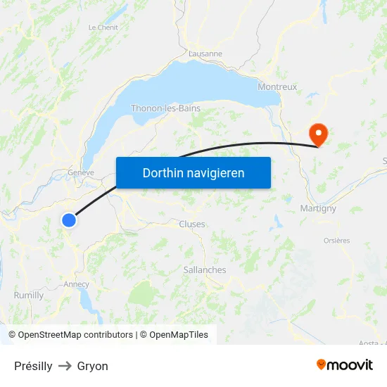 Présilly to Gryon map
