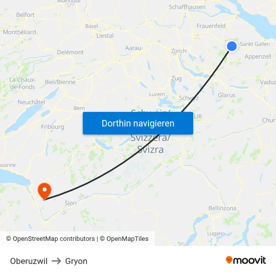 Oberuzwil to Gryon map