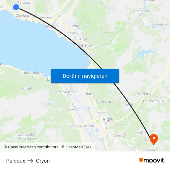 Puidoux to Gryon map