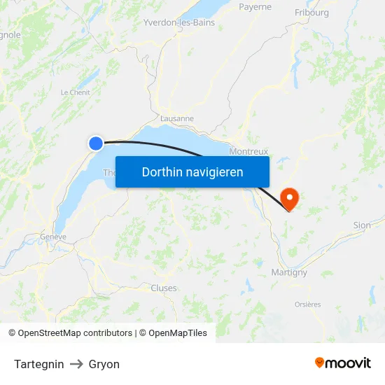 Tartegnin to Gryon map