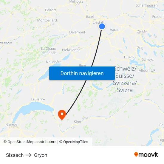 Sissach to Gryon map