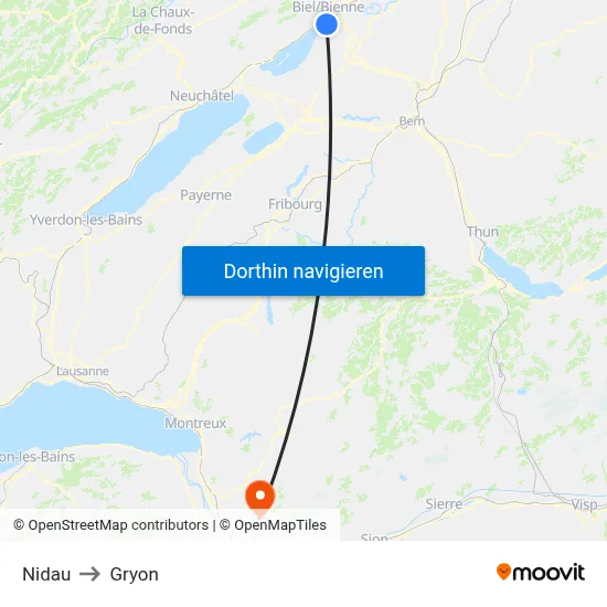 Nidau to Gryon map