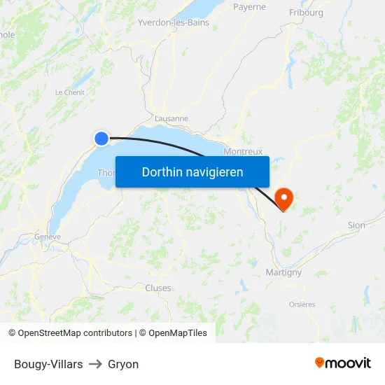 Bougy-Villars to Gryon map
