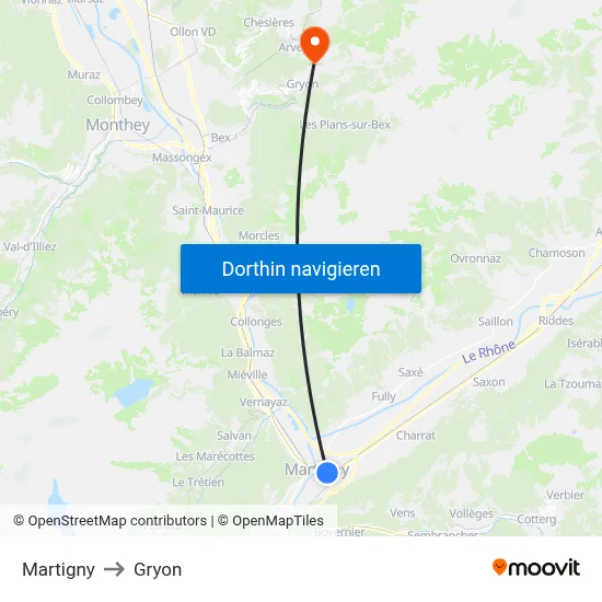 Martigny to Gryon map