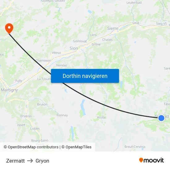 Zermatt to Gryon map