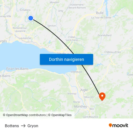 Bottens to Gryon map
