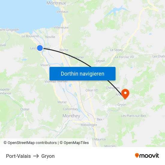 Port-Valais to Gryon map
