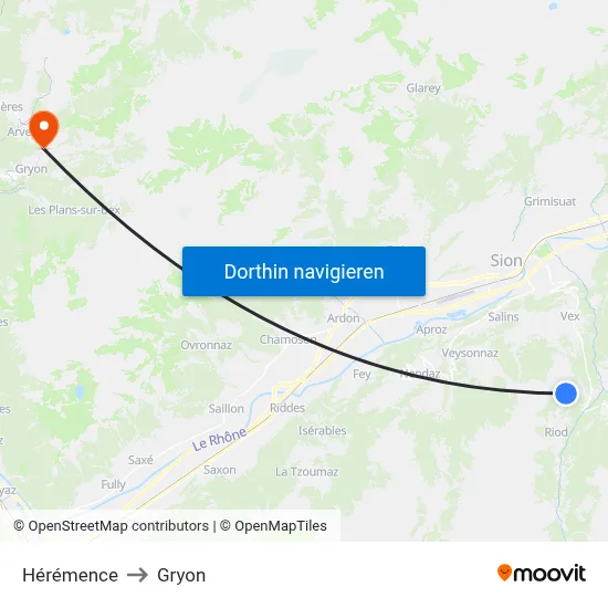 Hérémence to Gryon map