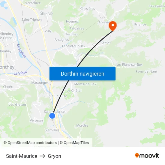 Saint-Maurice to Gryon map