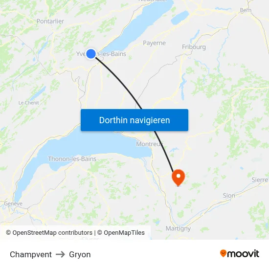 Champvent to Gryon map
