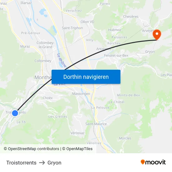 Troistorrents to Gryon map