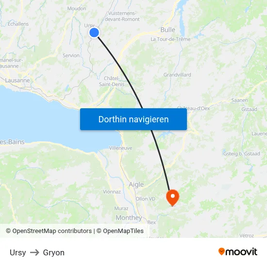 Ursy to Gryon map