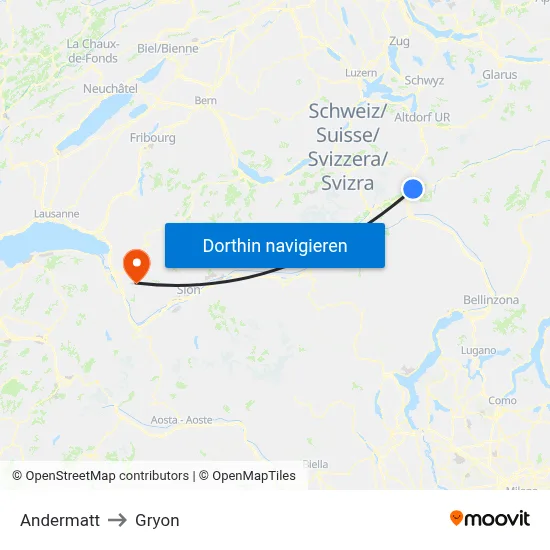 Andermatt to Gryon map