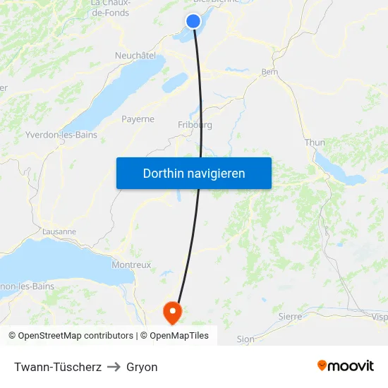 Twann-Tüscherz to Gryon map