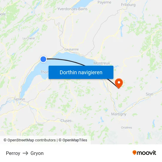 Perroy to Gryon map