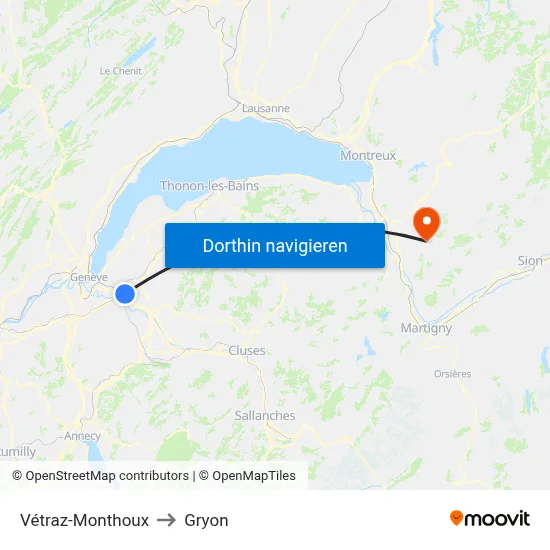 Vétraz-Monthoux to Gryon map