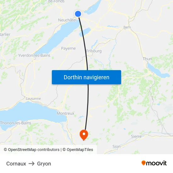 Cornaux to Gryon map