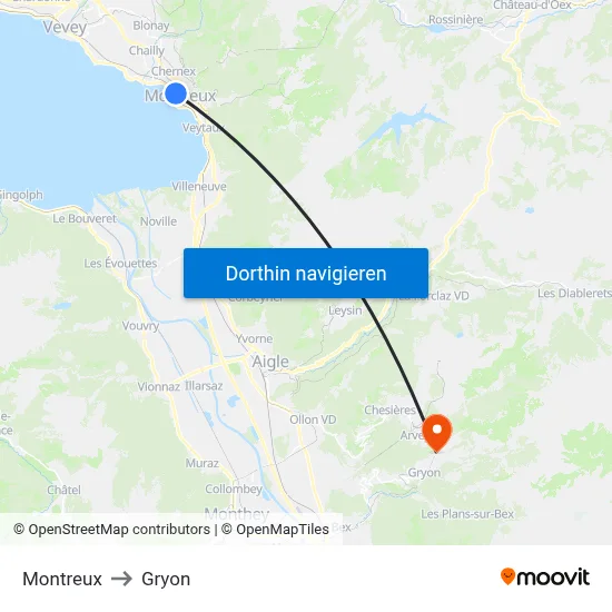 Montreux to Gryon map