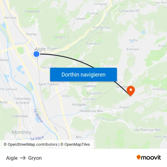 Aigle to Gryon map