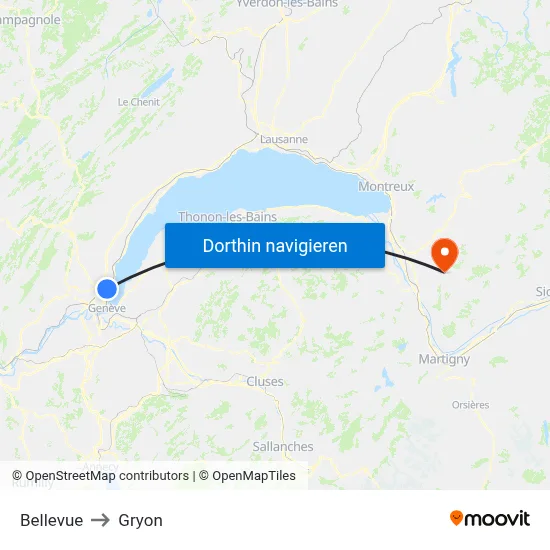 Bellevue to Gryon map