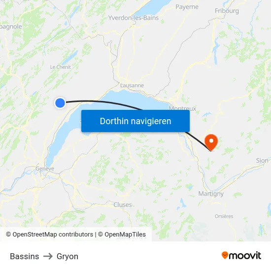 Bassins to Gryon map