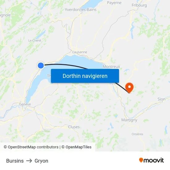 Bursins to Gryon map