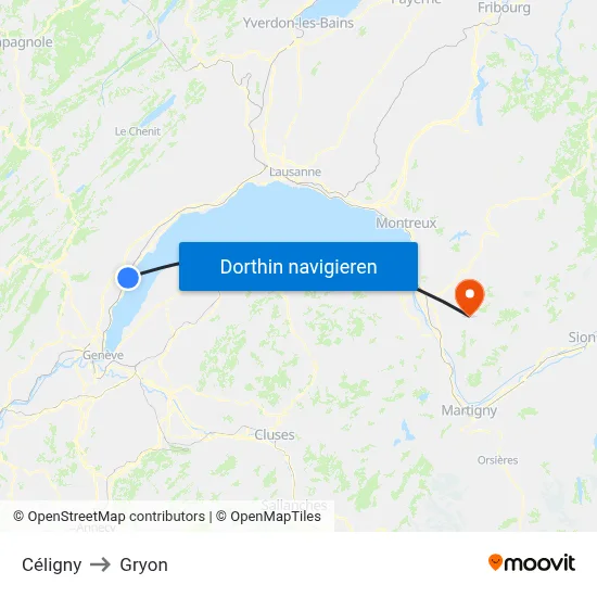 Céligny to Gryon map
