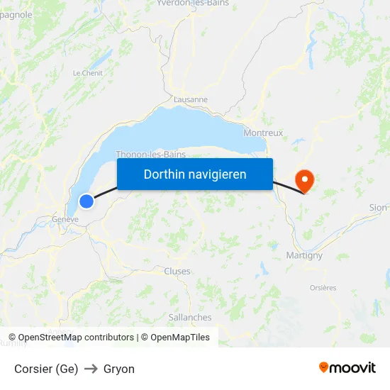 Corsier (Ge) to Gryon map