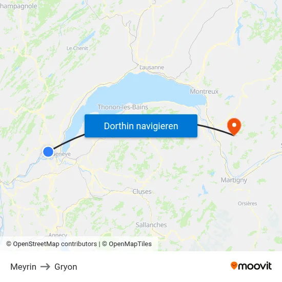 Meyrin to Gryon map