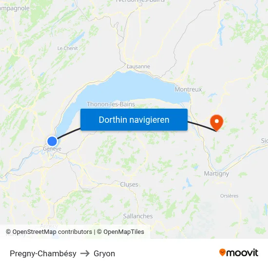 Pregny-Chambésy to Gryon map