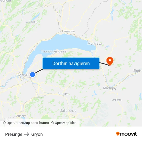Presinge to Gryon map