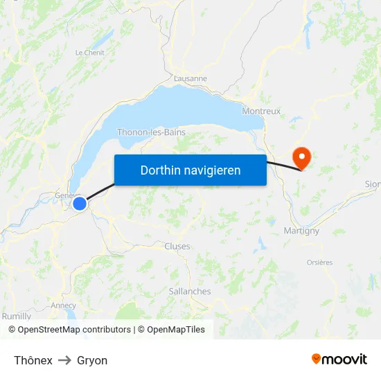 Thônex to Gryon map